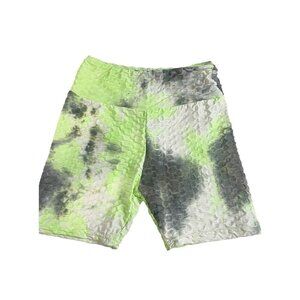 Dreamsicle S/M Womens Tie Dye Yoga Shorts Bubble Hot Pants Casual Green Black